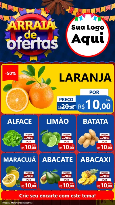 Modelo de Rede Social para Stories com o tema Arraiá de Ofertas para Hortifrúti