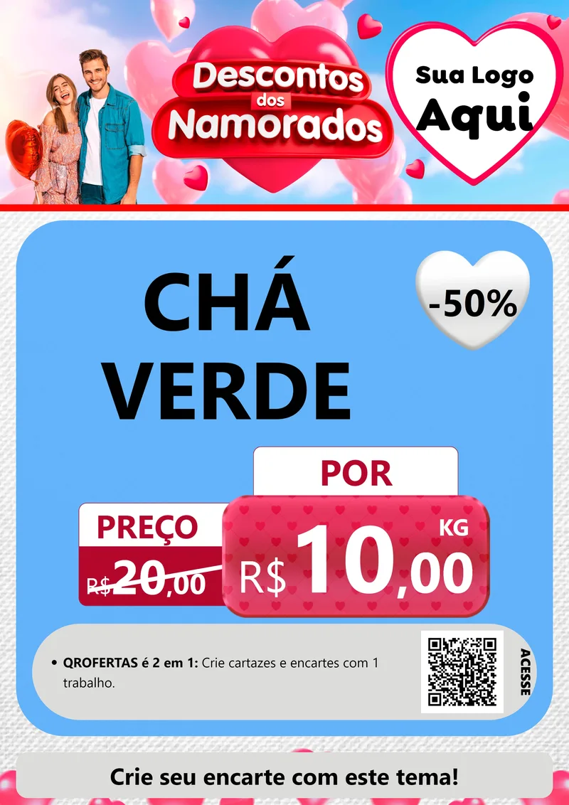 Modelo de Cartaz para Cartaz A4 Vertical com o tema Descontos dos Namorados para Produtos Naturais