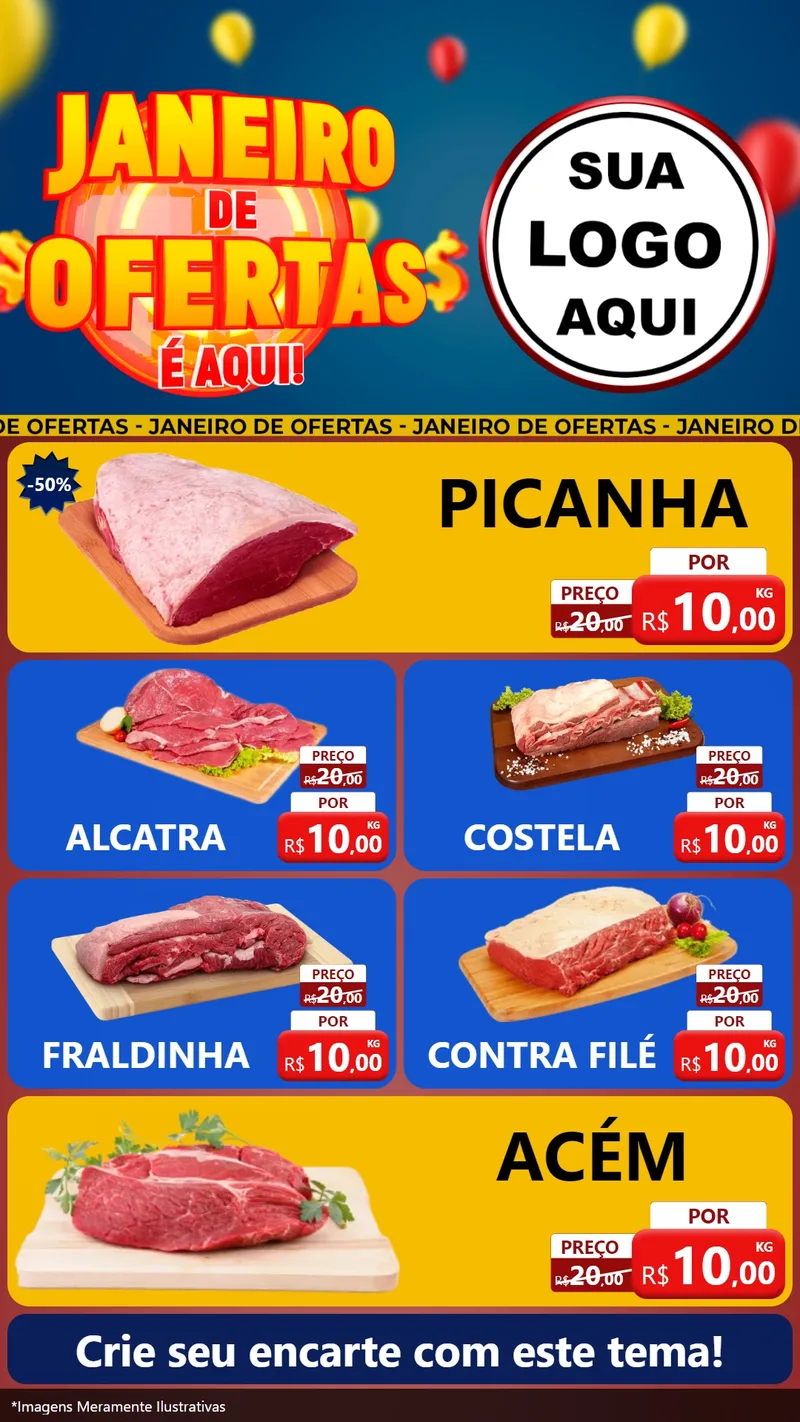 Modelo de TV para TV Vertical com o tema Janeiro de Ofertas É Aqui! para Açougue