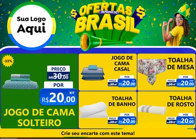 Modelo de Encarte para Encarte A4 Horizontal com o tema Ofertas Semana do Brasil para Cama, Mesa e Banho