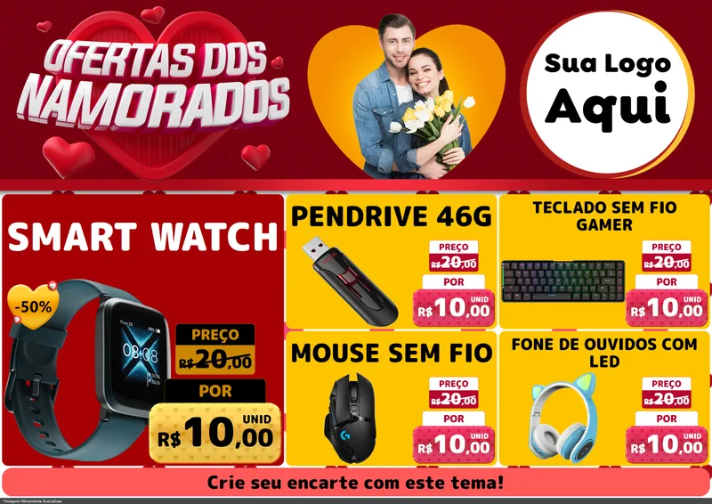Modelo de Encarte para Encarte A4 Horizontal com o tema Ofertas Dos Namorados para Informática