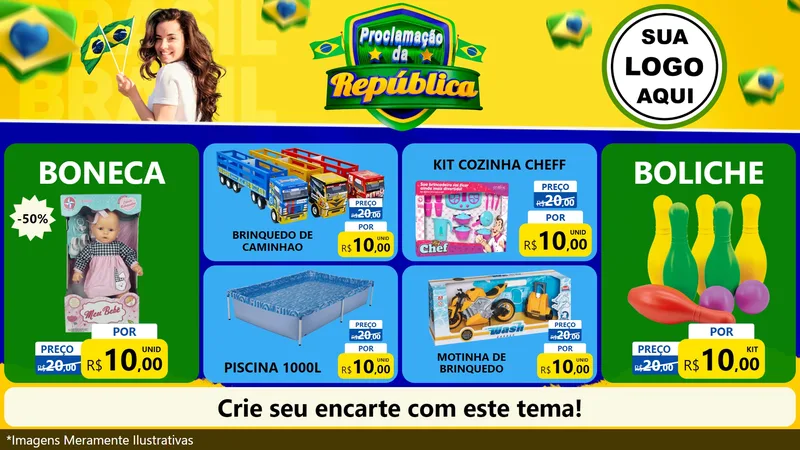 Modelo de TV para TV Horizontal com o tema Proclamação da República para Brinquedos