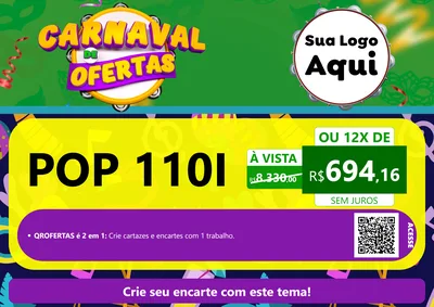 Modelo de Cartaz para Cartaz A4 Horizontal com o tema Carnaval de Ofertas para Concessionaria de Motos