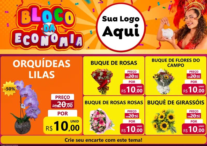 Modelo de Encarte para Encarte A4 Horizontal com o tema Bloco da Economia para Floricultura e jardim