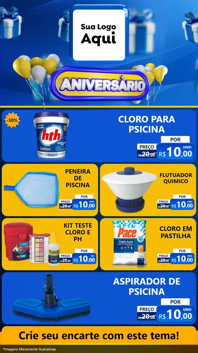 Modelo de TV para TV Vertical com o tema Aniversário para Produtos para Piscina