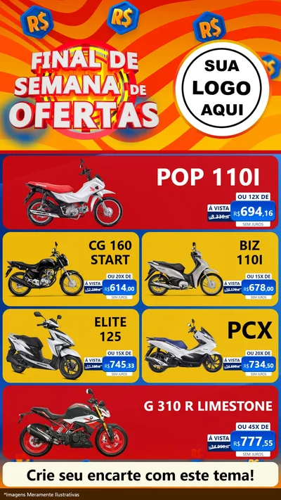 Modelo de TV para TV Vertical com o tema Final de Semana de Ofertas para Concessionaria de Motos