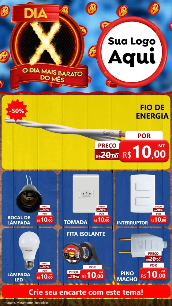 Modelo de Rede Social para Stories com o tema Dia X - O Dia Mais Barato Do Mês para Materiais Elétricos