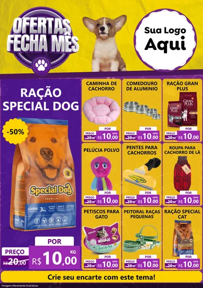 Modelo de Encarte para Encarte A4 Vertical com o tema Ofertas Fecha Mês - Pet Shop para Pet Shop