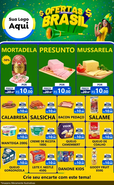 Modelo de Encarte para Encarte Grande com o tema Ofertas Semana do Brasil para Frios e Laticínios