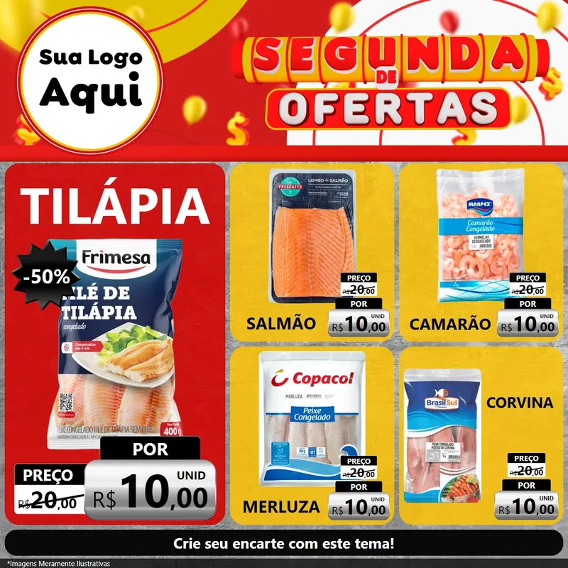 Modelo de Rede Social para Feed Facebook com o tema Segunda de Ofertas para Peixaria