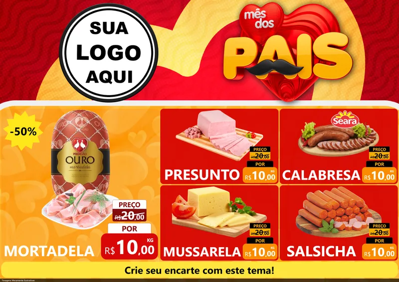 Modelo de Encarte para Encarte A4 Horizontal com o tema Mês Dos Pais para Frios e Laticínios