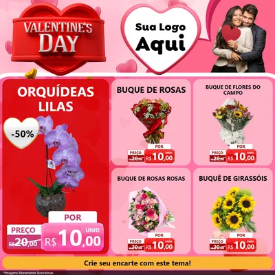 Modelo de Rede Social para Feed Facebook com o tema Valentine's Day para Floricultura e jardim