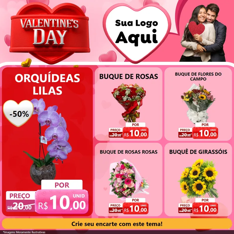 Modelo de Rede Social para Feed Facebook com o tema Valentine's Day para Floricultura e jardim