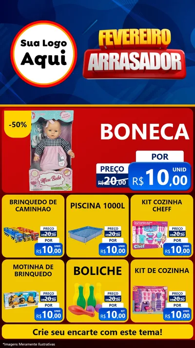 Modelo de Rede Social para Stories com o tema Fevereiro Arrasador para Brinquedos