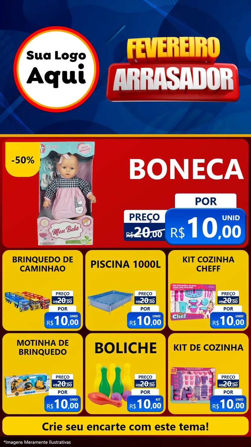 Modelo de Rede Social para Stories com o tema Fevereiro Arrasador para Brinquedos