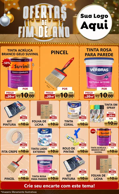 Modelo de Encarte para Encarte Grande com o tema Ofertas de Fim de Ano para Tintas e Ferramentas