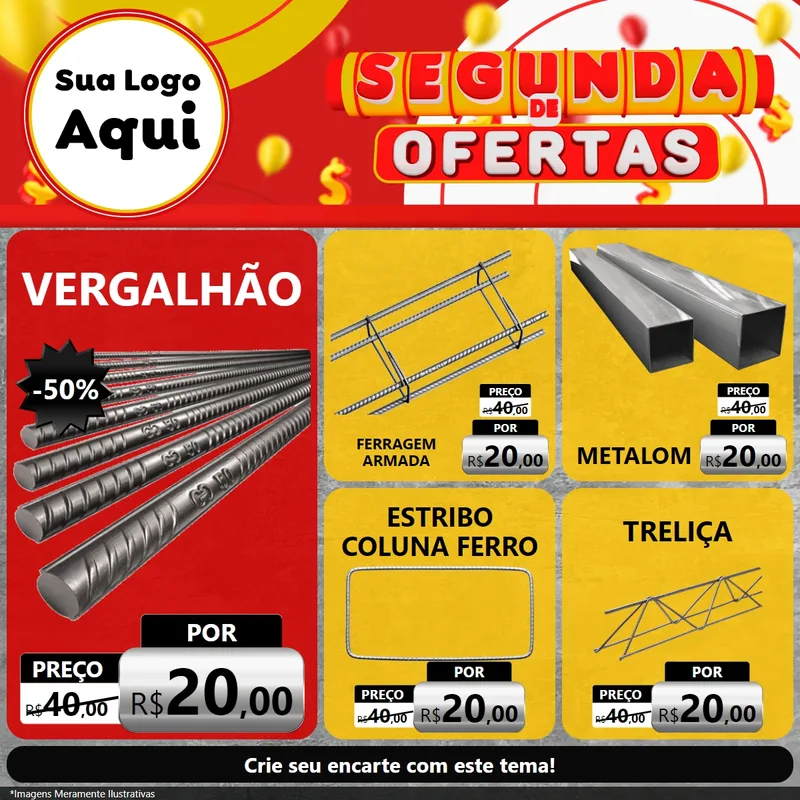 Modelo de Rede Social para Feed Facebook com o tema Segunda de Ofertas para Ferragens