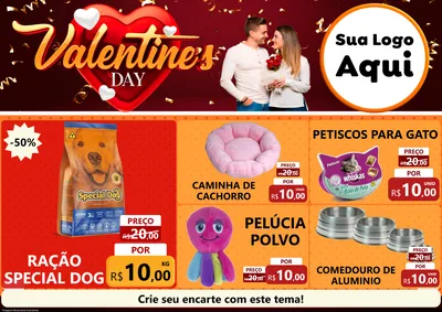 Modelo de Encarte para Encarte A4 Horizontal com o tema Valentine's Day para Pet Shop
