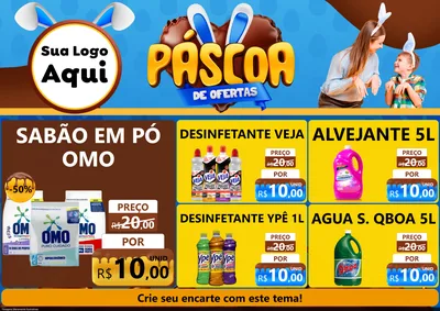 Modelo de Encarte para Encarte A4 Horizontal com o tema Páscoa de Ofertas para Produtos de Limpeza
