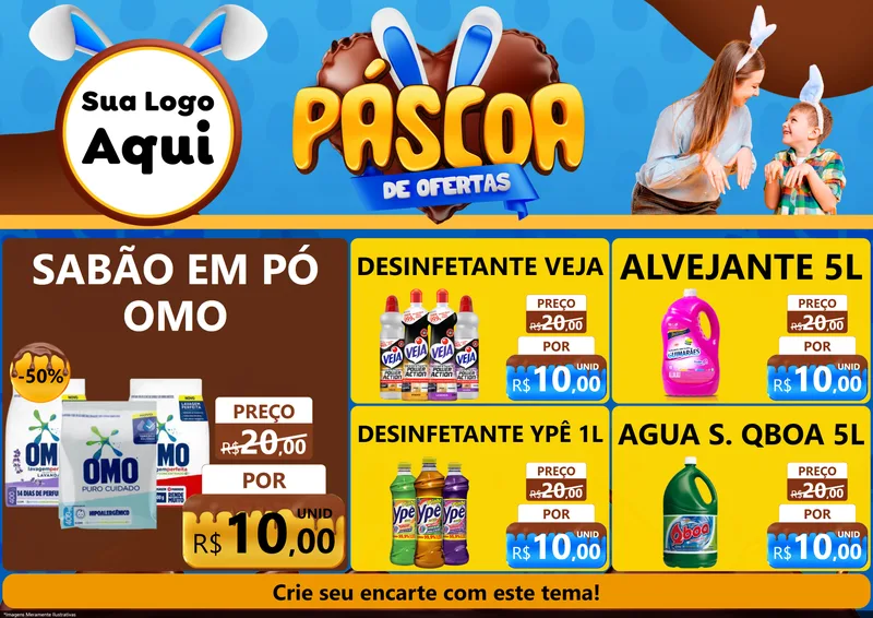 Modelo de Encarte para Encarte A4 Horizontal com o tema Páscoa de Ofertas para Produtos de Limpeza