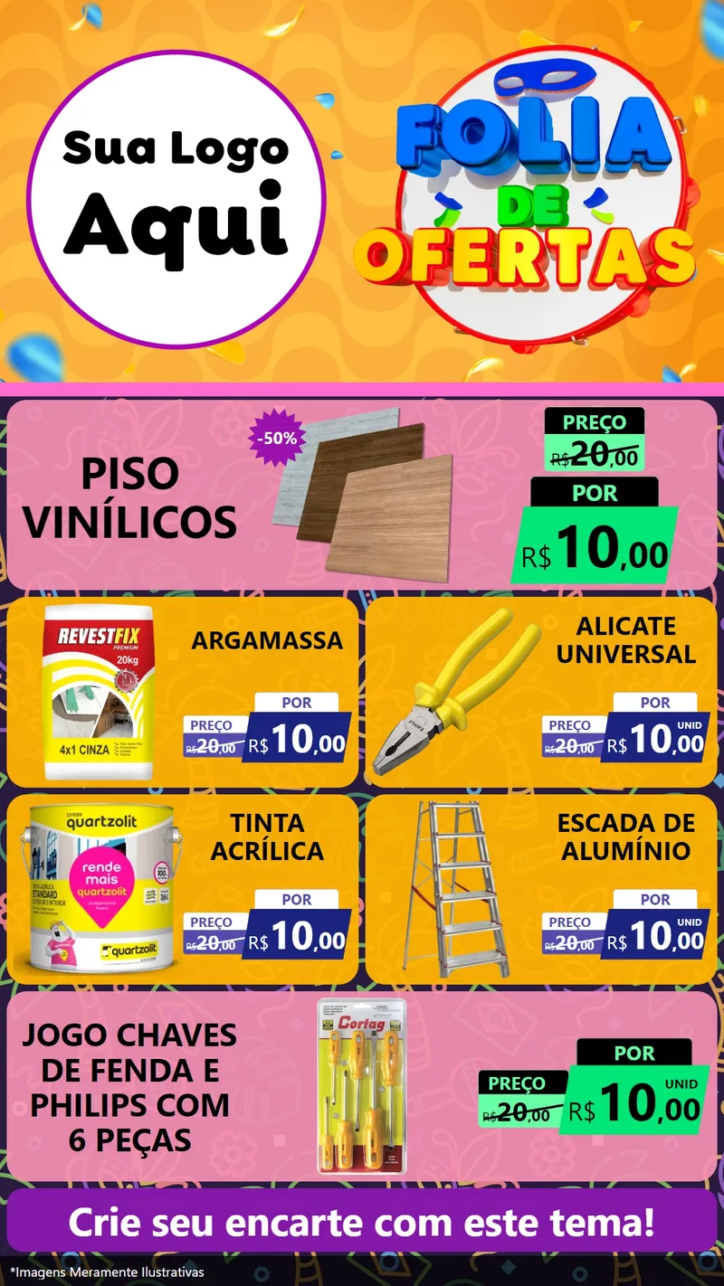 Modelo de TV para TV Vertical com o tema Folia de Ofertas para Material para Construção