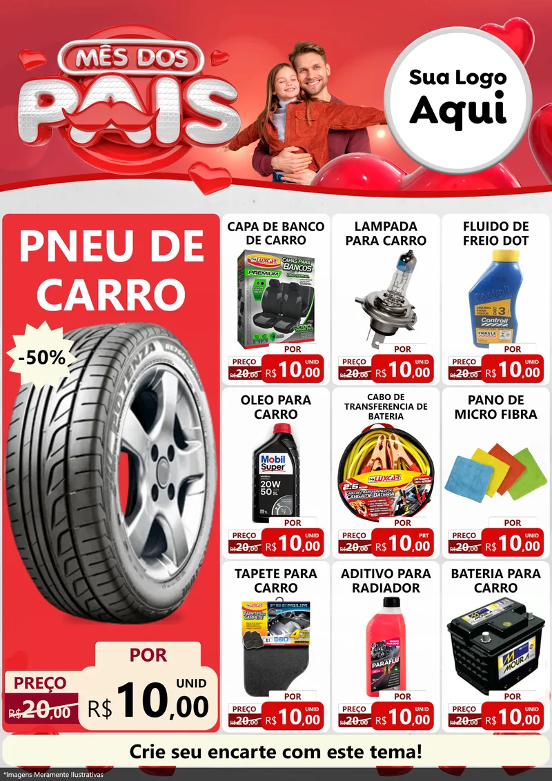 Modelo de Encarte para Encarte A4 Vertical com o tema Mês dos Pais para Auto peças