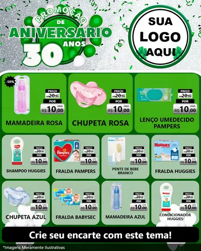 Modelo de Rede Social para Feed Instagram com o tema Promoção de Aniversário - 30 Anos para Bebês