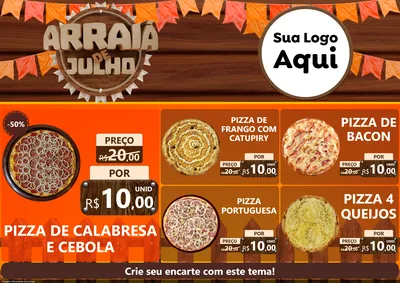 Modelo de Encarte para Encarte A4 Horizontal com o tema Arraiá de Julho - Junina para Pizzaria