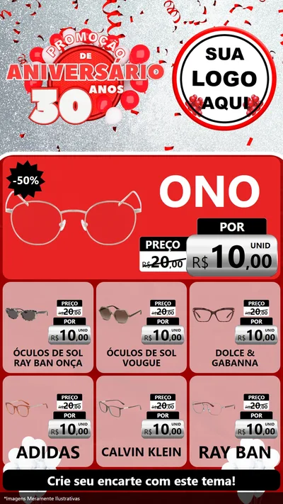Modelo de Rede Social para Stories com o tema Promoção de Aniversário - 30 Anos para Óticas