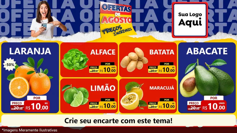 Modelo de TV para TV Horizontal com o tema Ofertas de Agosto - Preços Incríveis para Hortifrúti