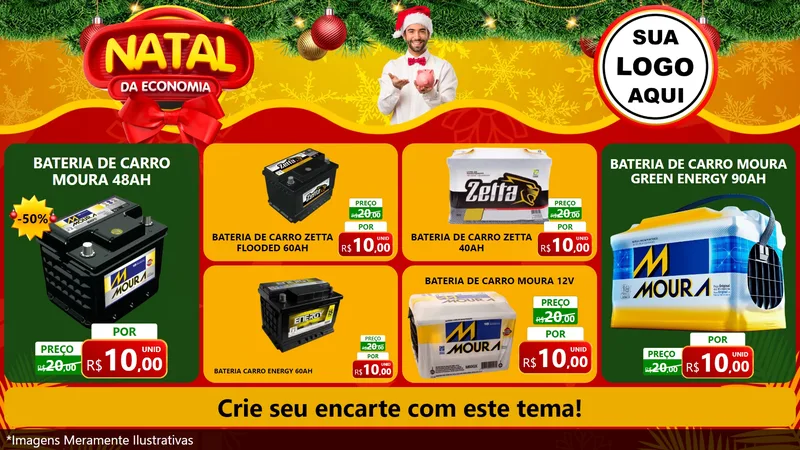 Modelo de TV para TV Horizontal com o tema Natal da Economia para Baterias Elétricas