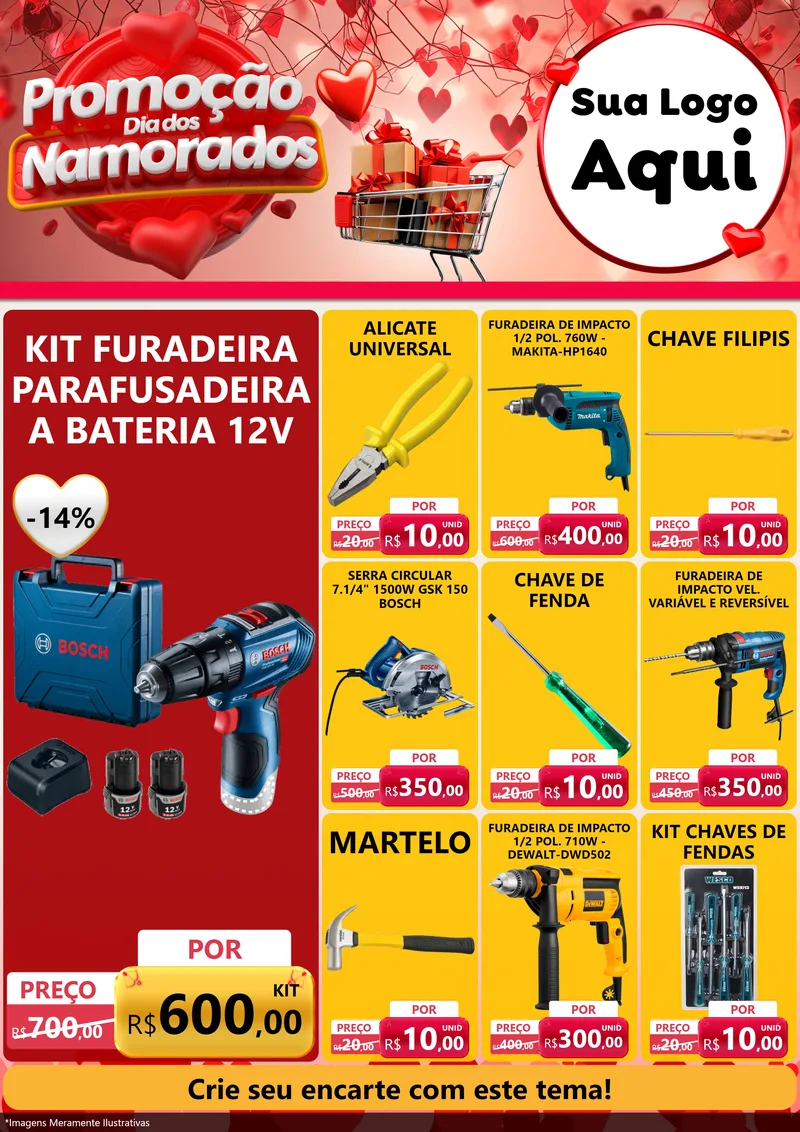 Modelo de Encarte para Encarte A4 Vertical com o tema Promoção Dia dos Namorados para Maquinas e Ferramentas