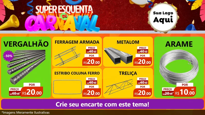 Modelo de TV para TV Horizontal com o tema Super Esquenta de Carnaval para Ferragens