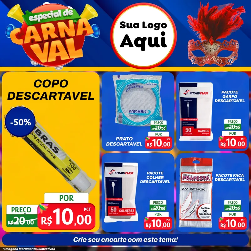 Modelo de Rede Social para Feed Facebook com o tema Especial de Carnaval para Embalagens