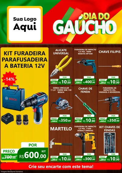 Modelo de Encarte para Encarte A4 Vertical com o tema Dia do Gaúcho para Maquinas e Ferramentas