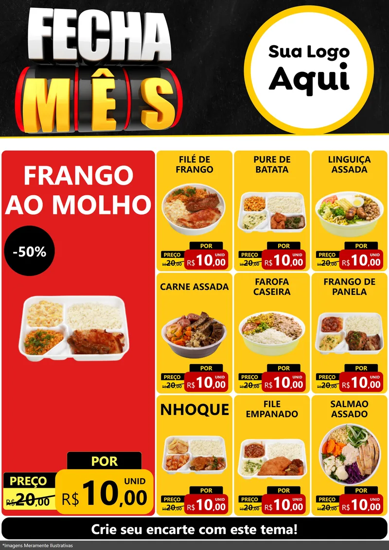 Modelo de Encarte para Encarte A4 Vertical com o tema Fecha Mês para Restaurante