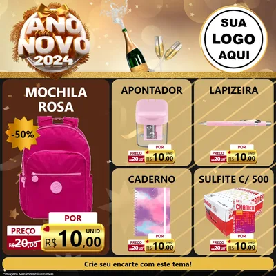 Modelo de Rede Social para Feed Facebook com o tema Feliz Ano Novo 2027 para Papelaria