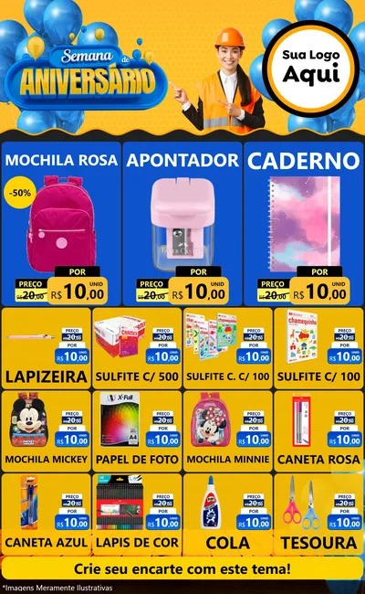 Modelo de Encarte para Encarte Grande com o tema Semana de Aniversário para Papelaria