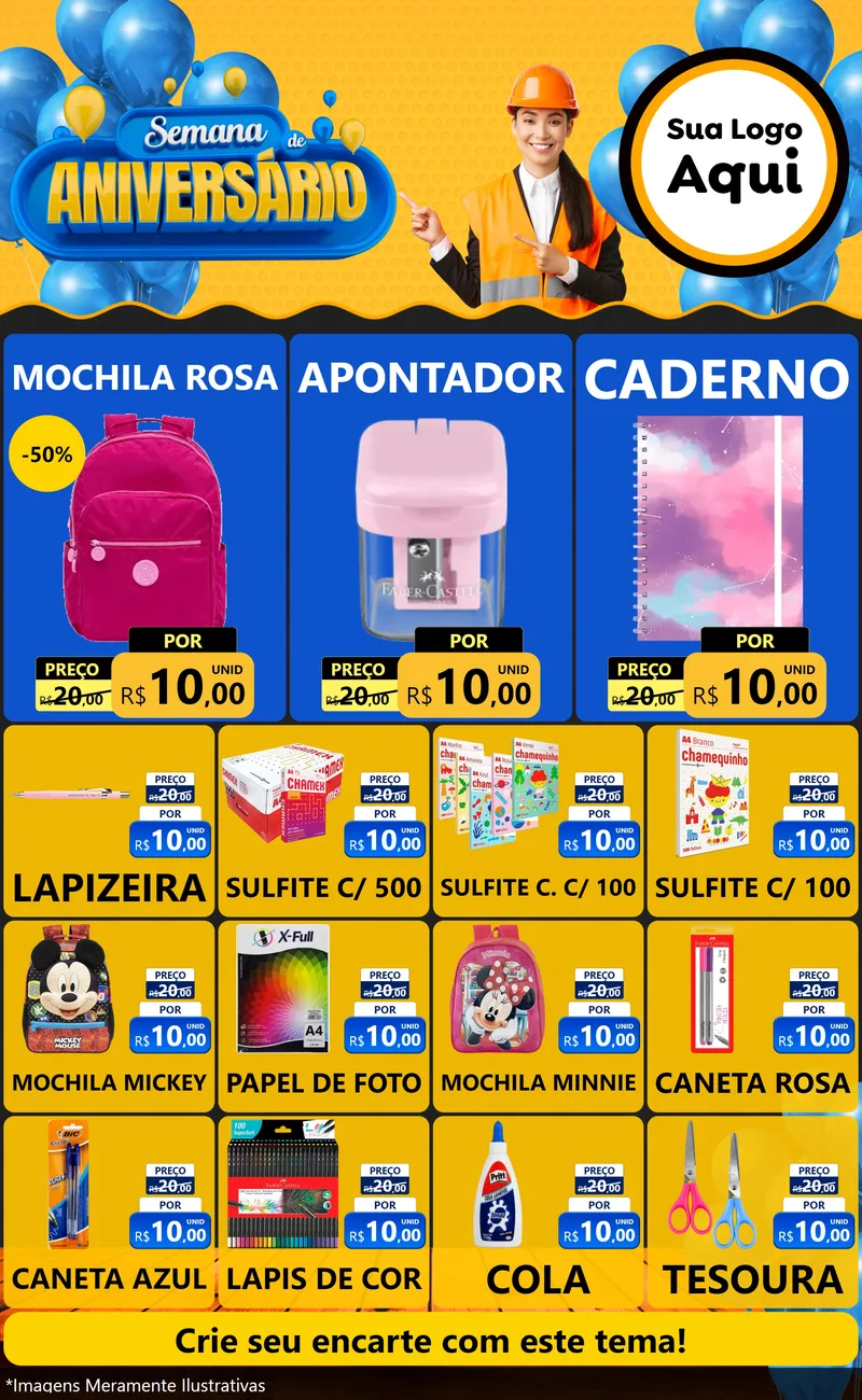 Modelo de Encarte para Encarte Grande com o tema Semana de Aniversário para Papelaria