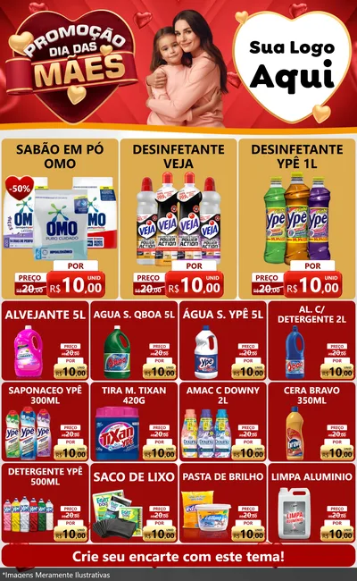 Modelo de Encarte para Encarte Grande com o tema Promoção Dia das Mães para Produtos de Limpeza
