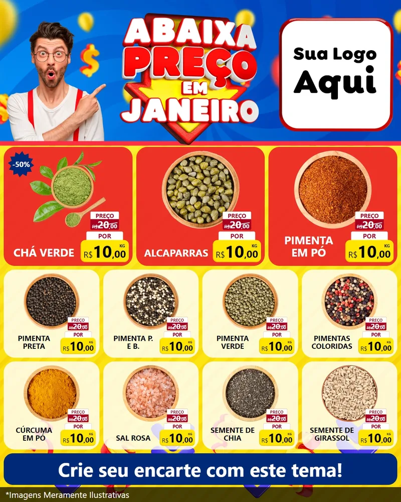 Modelo de Rede Social para Feed Instagram com o tema Abaixa Preço em Janeiro para Produtos Naturais