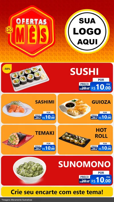 Modelo de TV para TV Vertical com o tema Ofertas do Mês para Comida japonesa