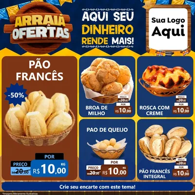 Modelo de Rede Social para Feed Facebook com o tema Arraiá de Ofertas - Junina para Padaria