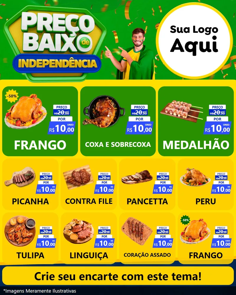 Modelo de Rede Social para Feed Instagram com o tema Preço Baixo de Independência para Assados