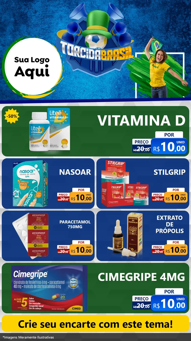 Modelo de TV para TV Vertical com o tema Torcida Brasil - Copa para Farmácia