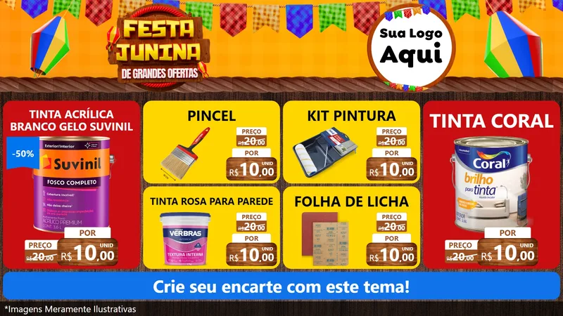 Modelo de TV para TV Horizontal com o tema Festa Junina de Grandes Ofertas para Tintas e Ferramentas
