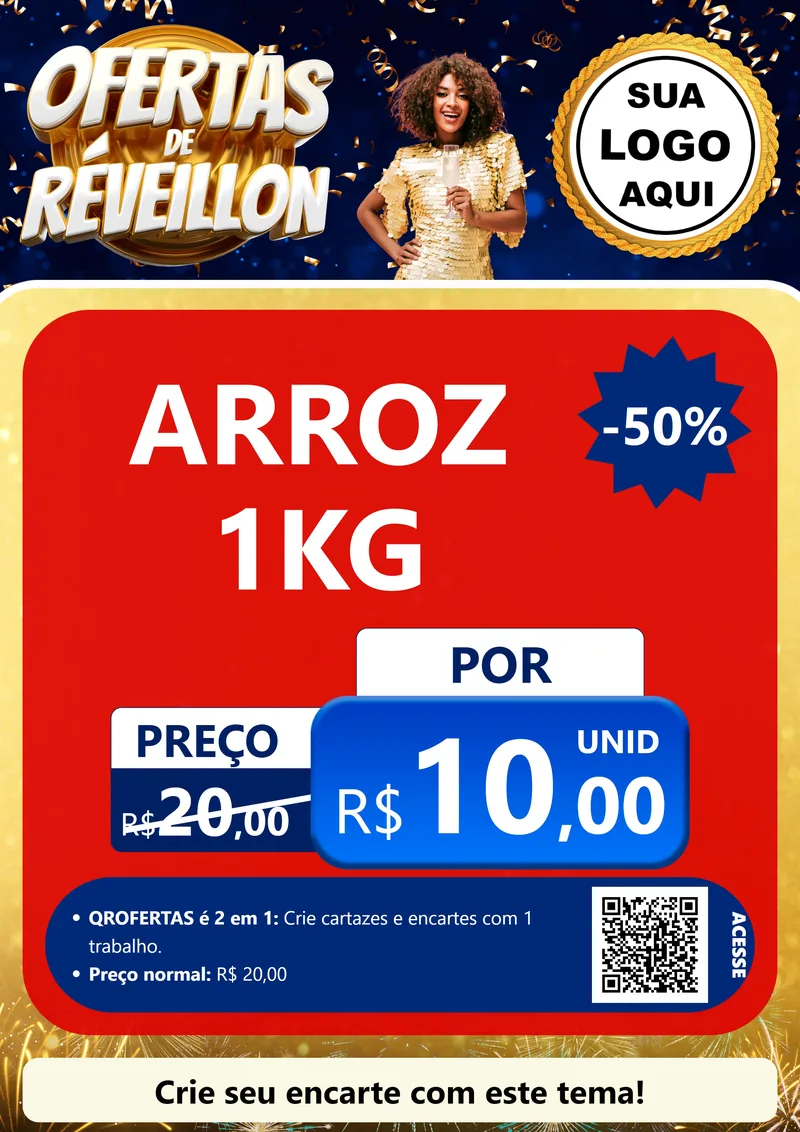 Modelo de Cartaz para Cartaz A4 Vertical com o tema Ofertas de Réveillon para Supermercado