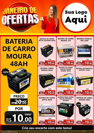 Modelo de Encarte para Encarte A4 Vertical com o tema Janeiro de Ofertas para Baterias Elétricas
