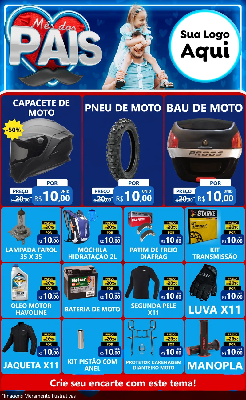 Modelo de Encarte para Encarte Grande com o tema Mês Dos Pais para Moto peças
