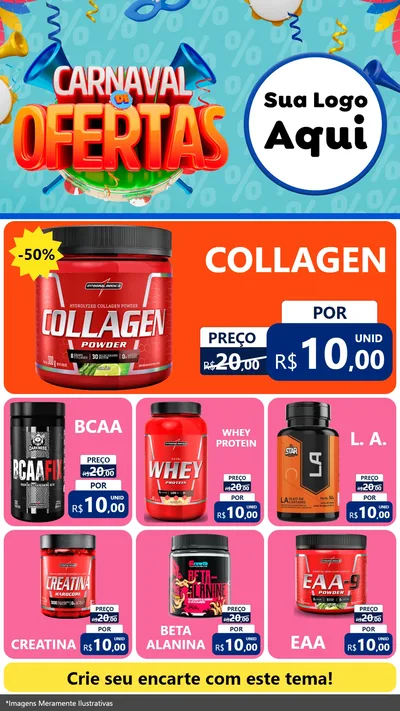 Modelo de Rede Social para Stories com o tema Carnaval de Ofertas para Suplementos alimentares